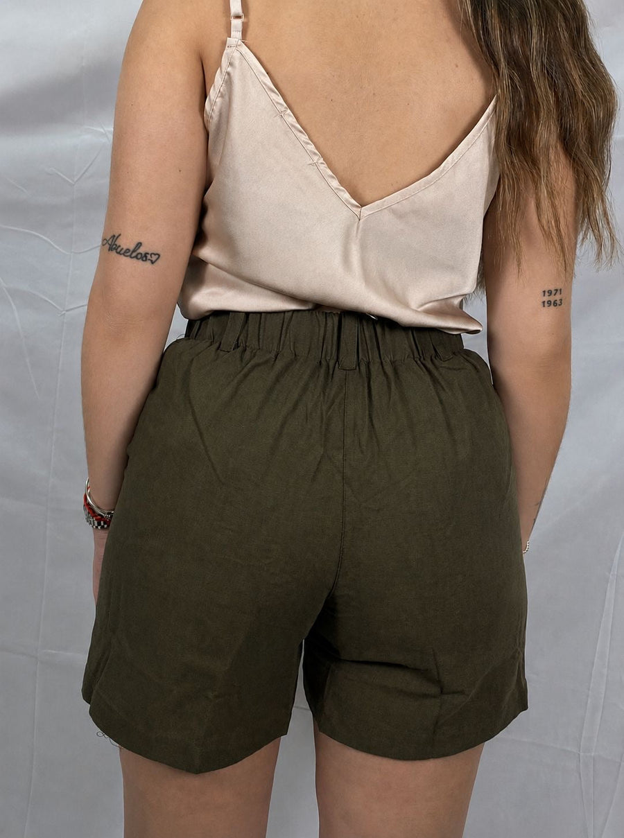 Short Lino Verde Kaki
